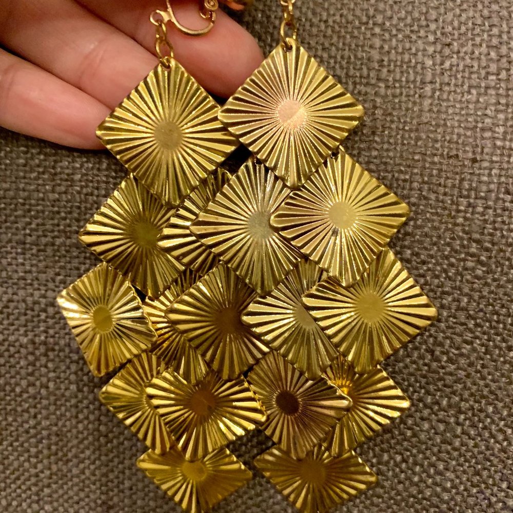 GOLD long layered chandelier metal earrings